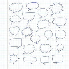 Fototapeta premium Hand drawn speech bubbles on a notebook sheet