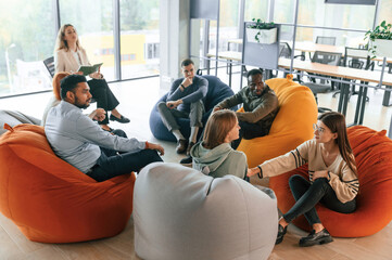 Help of the other people by control of counselor. Therapy meeting