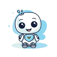 Cute little robot holding heart in his hand. Vector illustration.