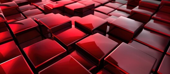 3D visualization of red cubes geometric shape structure background. AI generated image