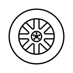 Fototapeta premium Car wheel icon vector. Wheel illustration sign. Tire service symbol or logo.