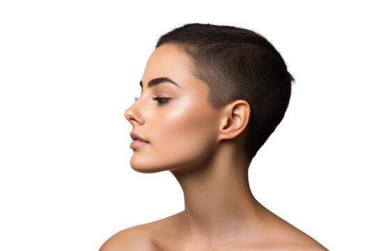 Shaved Head Woman Profile Isolated on Transparent Background