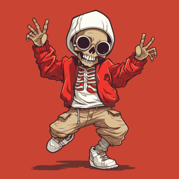 Skeleton hip hop style dancing vector illustration