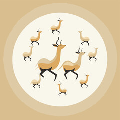 Illustration of a group of deer jumping in the air. Vector illustration