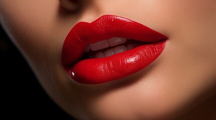 Naklejka premium An exquisite close-up of a woman's red lips, emphasizing the soft and textured skin. 