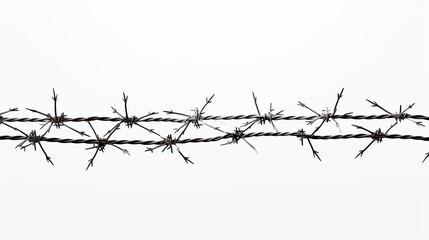 An image highlighting barbed wire, meticulously isolated on a clean white background.  - obrazy, fototapety, plakaty