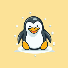 Cute cartoon penguin. Vector illustration in flat style. Isolated on yellow background.