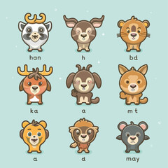 Fototapeta premium 2d vector illustration for learning cartoon character design for letters of the English language 