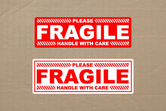 Fragile handle with care sticker and poster for delivery service vector design