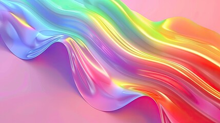 Non-euclidean metamorphosis, minimalistic shapes, in the style of holographic rainbow gradient, with latex textures, realistic usage of light and color
