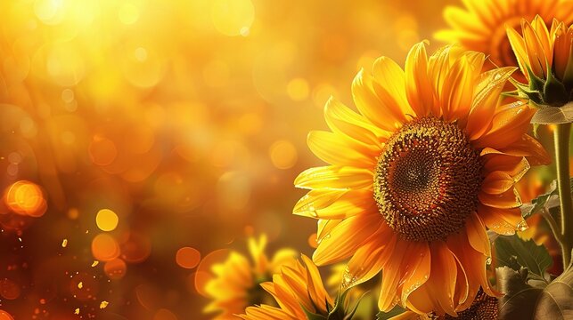 Sunflower background, yellow summer flowers