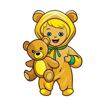 cute baby holeding teddy bear doll
