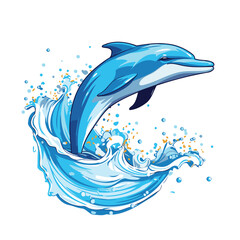 Dolphin jumping out of the water. Vector illustration on white background.