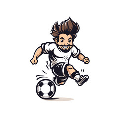 Soccer player kicking the ball. cartoon vector illustration isolated on white background.