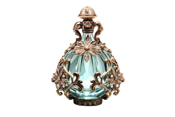 Ornate Glass Fragrance Vial with Elegant Stopper Isolated on Transparent Background