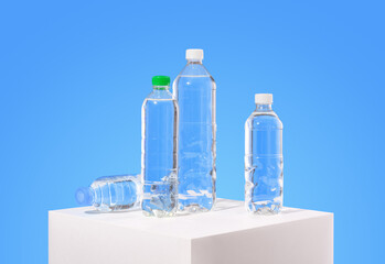 A few bottles of pure water. Drinks, health.