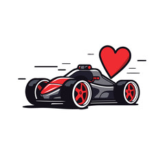 Sport racing car with heart. Vector illustration on a white background.