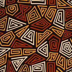 Seamless hand drawn geometric pattern. Vector watercolor African ethnic print	 - 743636229