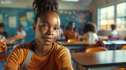 Confident African American Teen Girl in Classroom Environment