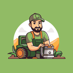 Farmer with a watering can in his hands. Vector illustration.