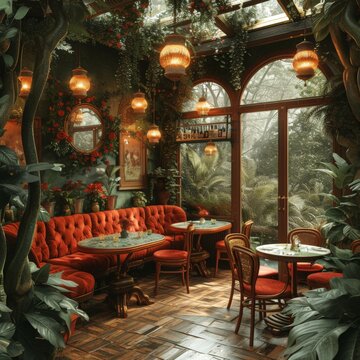 Outdoor cafe in the midst of forest and nature.