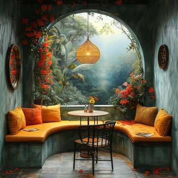 Outdoor cafe in the midst of forest and nature.
