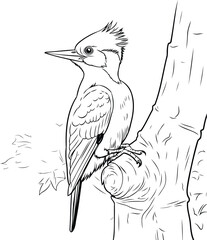 Crowned Woodpecker on a tree branch. Vector illustration.