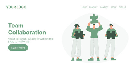 Team Collaboration. Web Landing Page Design. Flat Cartoon Vector Illustration. Vector illustration, suitable for web landing page, ui, mobile app.