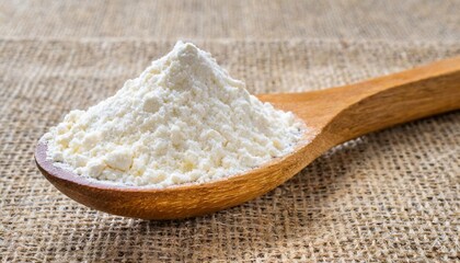 pile of white wheat flour in wooden spoon on transparent png