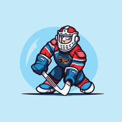 Ice hockey player in helmet and goggles. Vector illustration of hockey player