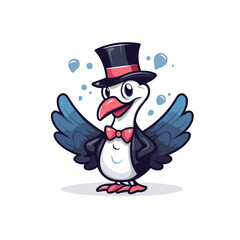 Penguin with top hat and bow tie. Vector illustration.