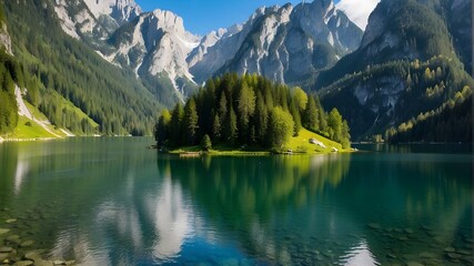 Fototapeta na wymiar lake Louise Banff national park Gosausee is a stunning lake surrounded by mountains in the Austrian Salzkammergut.