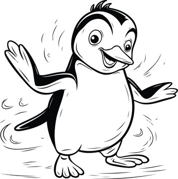 Black and White Cartoon Illustration of Funny Penguin Character for Coloring Book