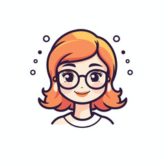 Cute cartoon girl with glasses. Vector illustration in linear style.
