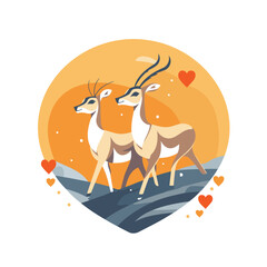 Two antelopes in love. flat vector illustration isolated on white background.