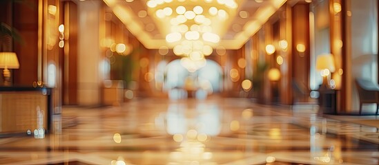 Obraz premium A luxurious long hallway with a stunning chandelier hanging from the ceiling and a polished marble floor stretching into the distance. The combination of high ceilings, intricate moldings, and the