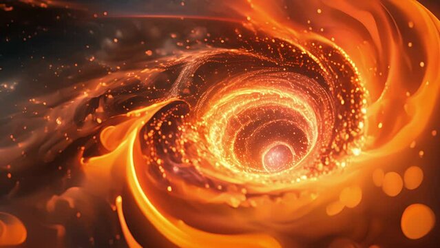 Swirling pulsating patterns come together and apart in a mesmerizing display representing the simultaneous duality and interconnectedness of the subatomic world in Quantum