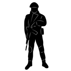silhouette of a man with a machine gun, on a white background