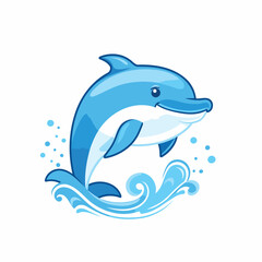 Dolphin jumping out of water. Vector illustration isolated on white background.