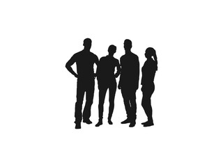 People standing silhouettes icon. Business men and women, group of people at work. Full length front, back silhouette of man. Standing Business People Vector in line against white background.