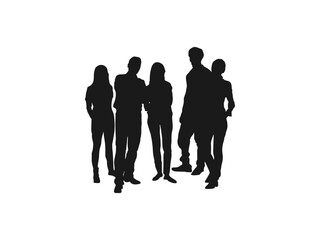 People standing silhouettes icon. Business men and women, group of people at work. Full length front, back silhouette of man. Standing Business People Vector in line against white background.