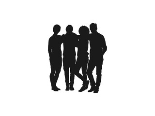 People standing silhouettes icon. Business men and women, group of people at work. Vector image black silhouette of man. Standing Business People Vector in line against white background.