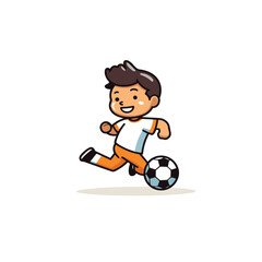 Cartoon boy playing soccer. Vector illustration isolated on white background.