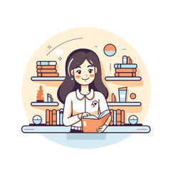Woman reading a book at home. Flat design style vector illustration.