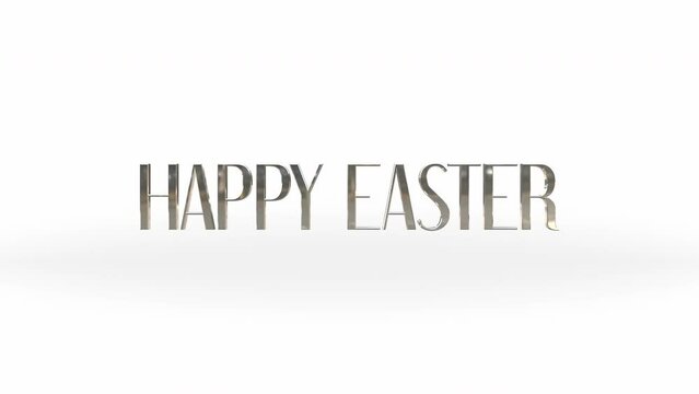 A simple Easter greeting card with the words Happy Easter in white capital letters on a yellow background, forming a gentle curve