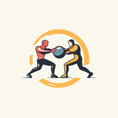 Fototapeta na wymiar Boxing competition. two men fighting with ball. Vector illustration.