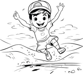 Cartoon Illustration of Kid Jumping on the Beach or Sea