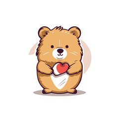 Cute cartoon bear with heart. Vector illustration on white background.