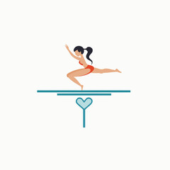 Vector illustration of a woman in a swimsuit on a diving board.