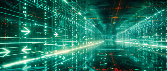 High-speed Digital Network Tunnel. Futuristic Technology and Data Communication in a Virtual Space